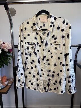 Erika Cavallini Silk Polka Dot Button Front Blouse Size 44 Made in Italy